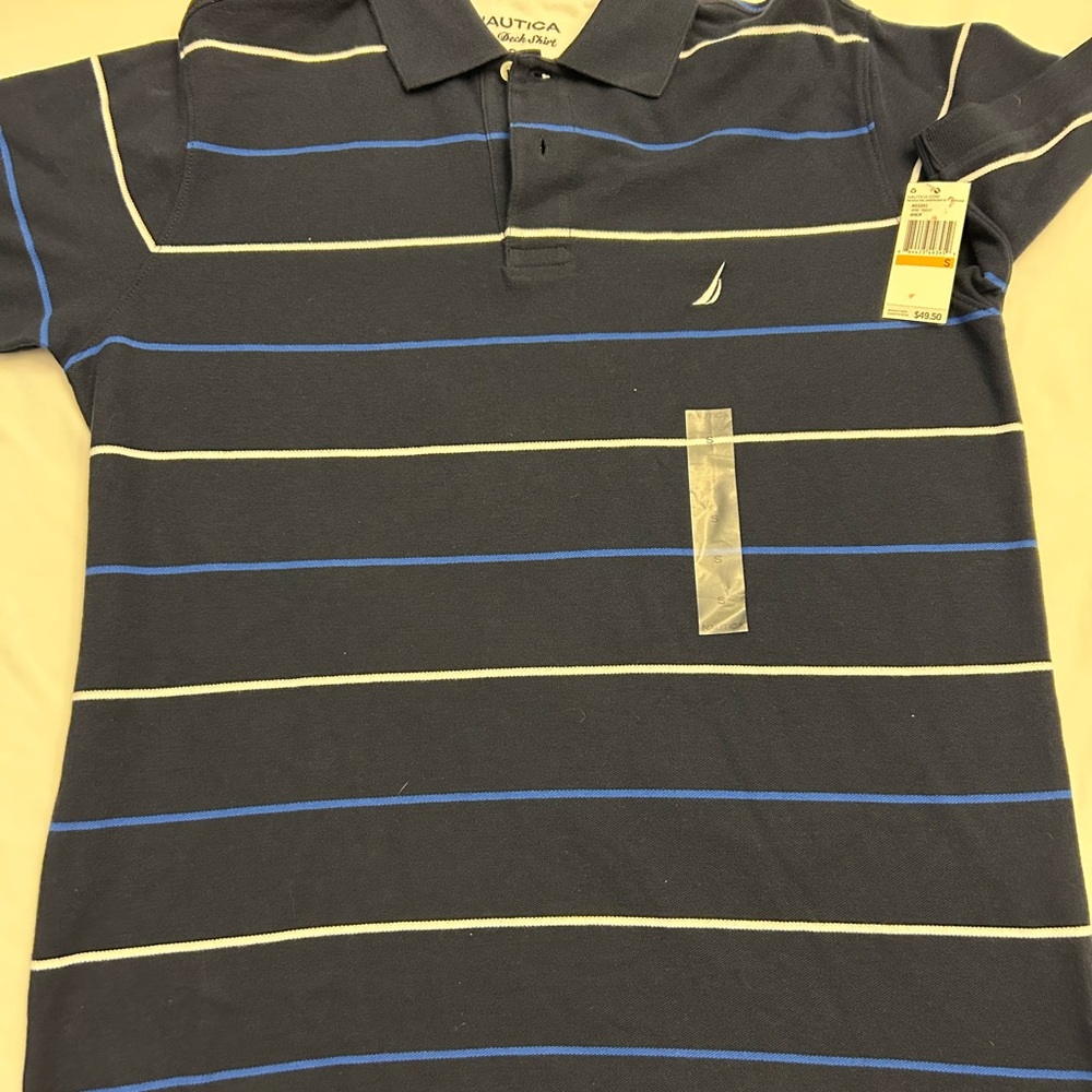 Nautica Blue Striped Polo Shirt Casual Sporty Style